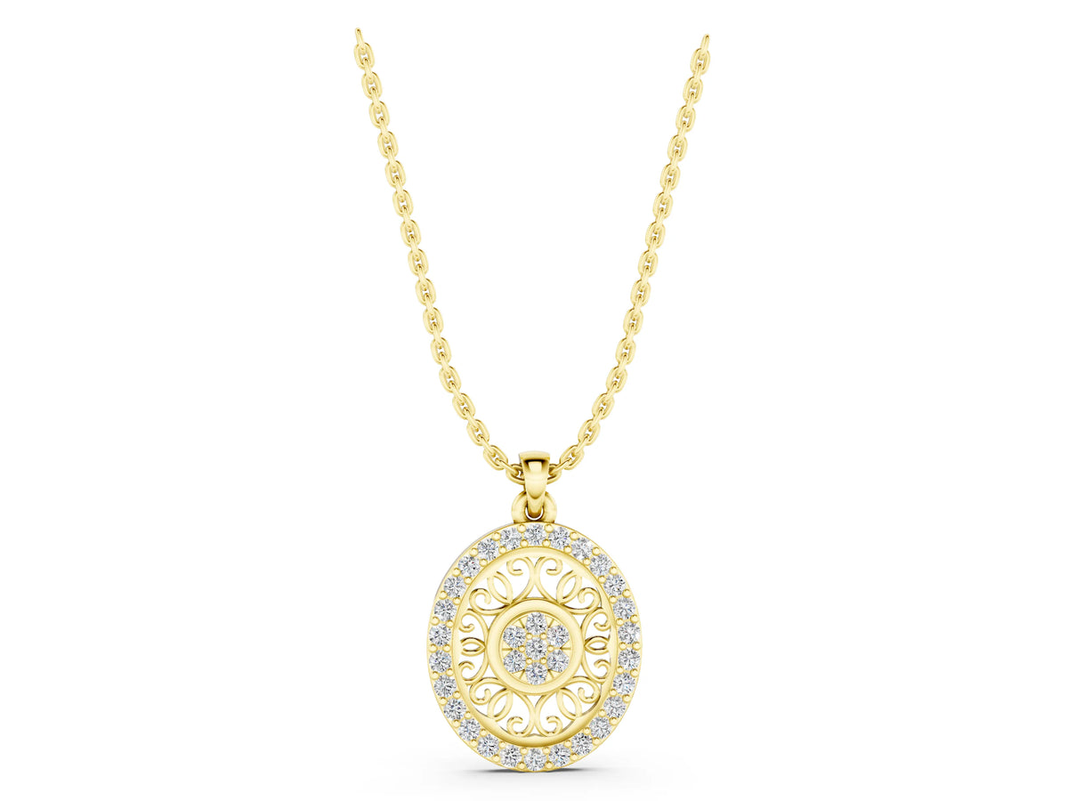 Yellow gold Round Halo Filigree Pendant with Pavé Setting_1