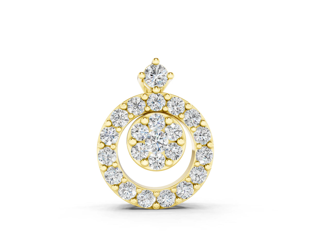 Yellow gold Round Halo Pavé Diamond Pendant with Four-Prong Setting