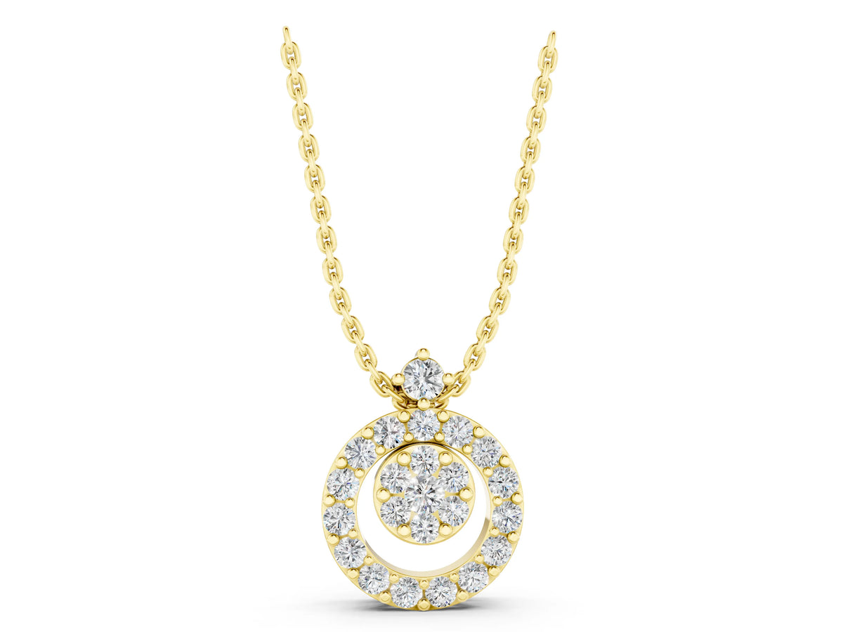 Yellow gold Round Halo Pavé Diamond Pendant with Four-Prong Setting_1