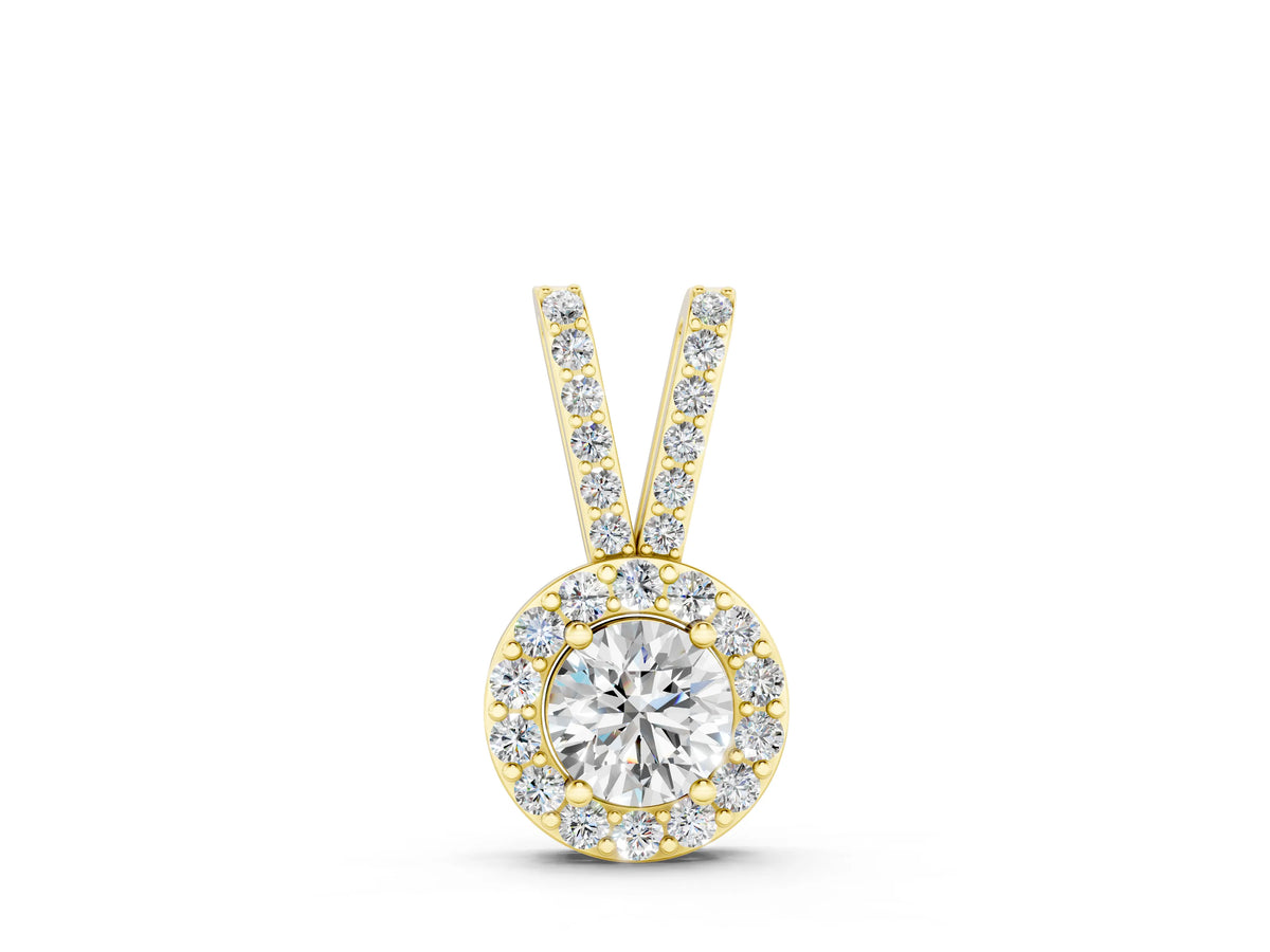 Yellow gold Round Halo Pendant with Prong Setting