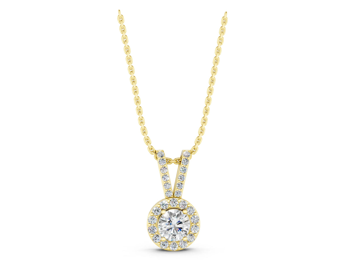 Yellow gold Round Halo Pendant with Prong Setting_1