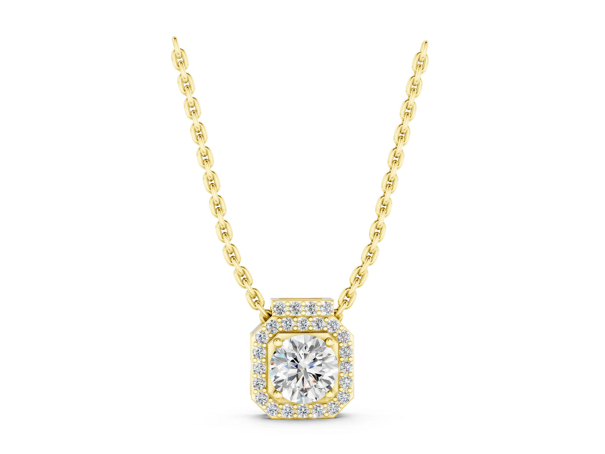 Yellow gold Round Halo Prong-Set Diamond Pendant_1