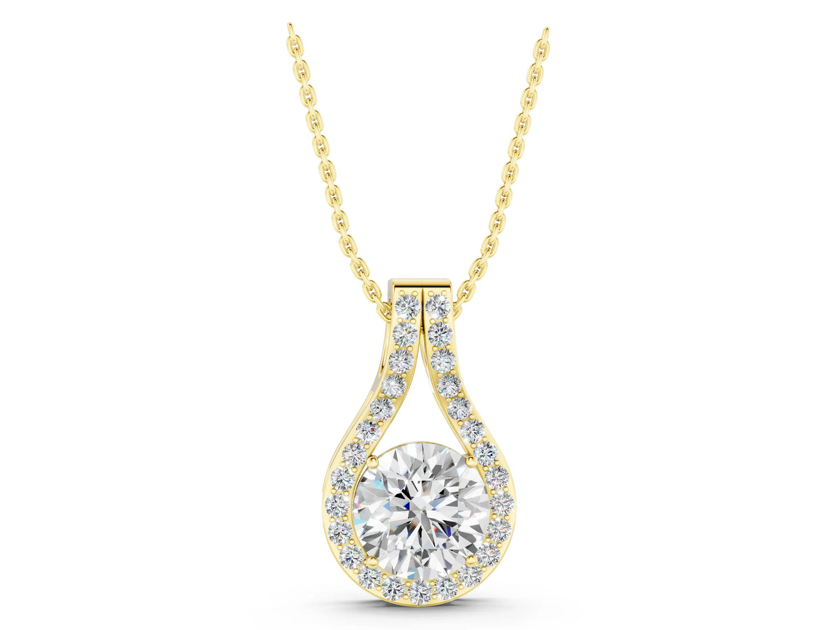Yellow gold Round Halo Prong Set Pendant_1