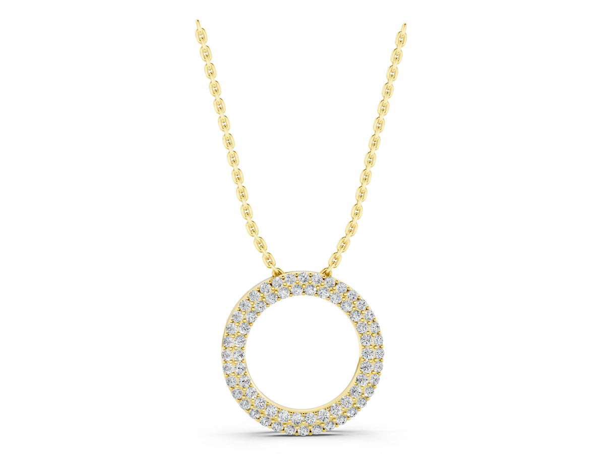 Yellow gold Round Pavé Diamond Circle Pendant_1
