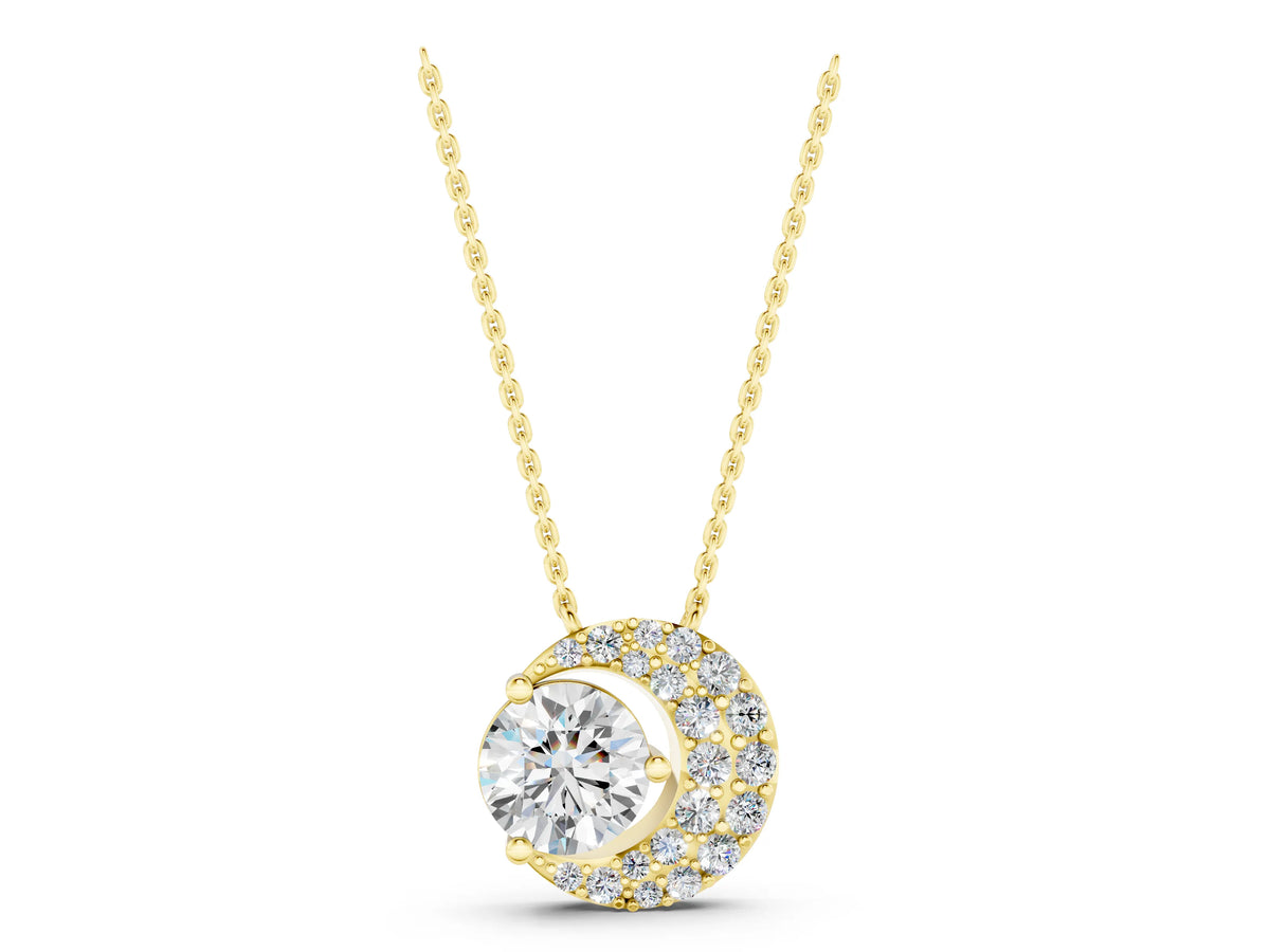 Yellow gold Round Prong-Set Diamond Pavé Pendant_1