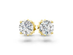 Yellow gold Round Solitaire Diamond Stud Earrings with Four-Prong Basket Setting