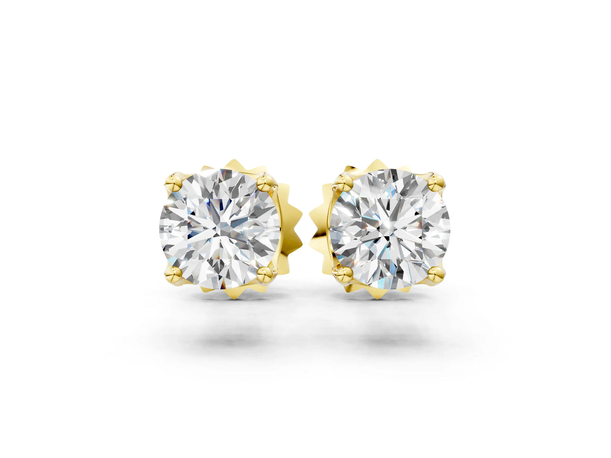 Yellow gold Round Solitaire Diamond Stud Earrings with Four-Prong Basket Setting