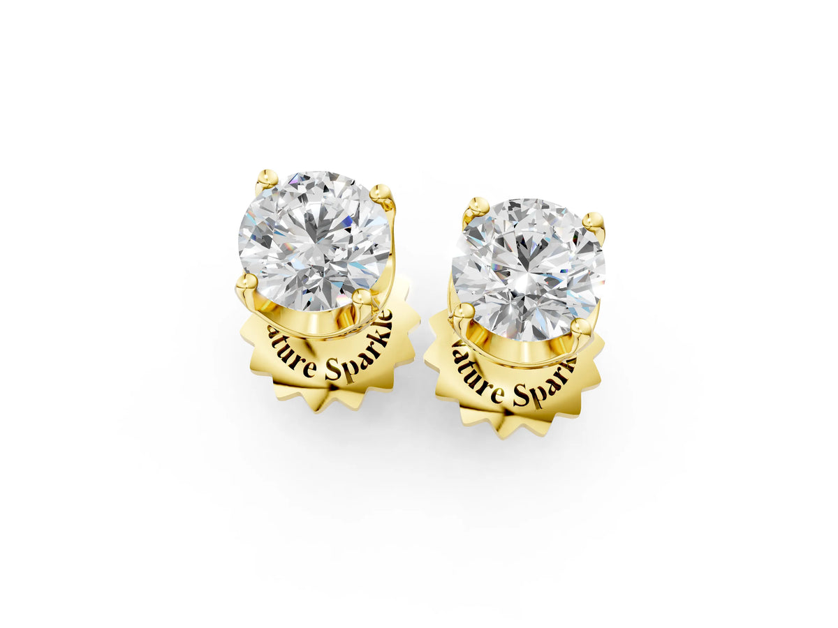 Yellow gold Round Solitaire Diamond Stud Earrings with Four-Prong Basket Setting_1