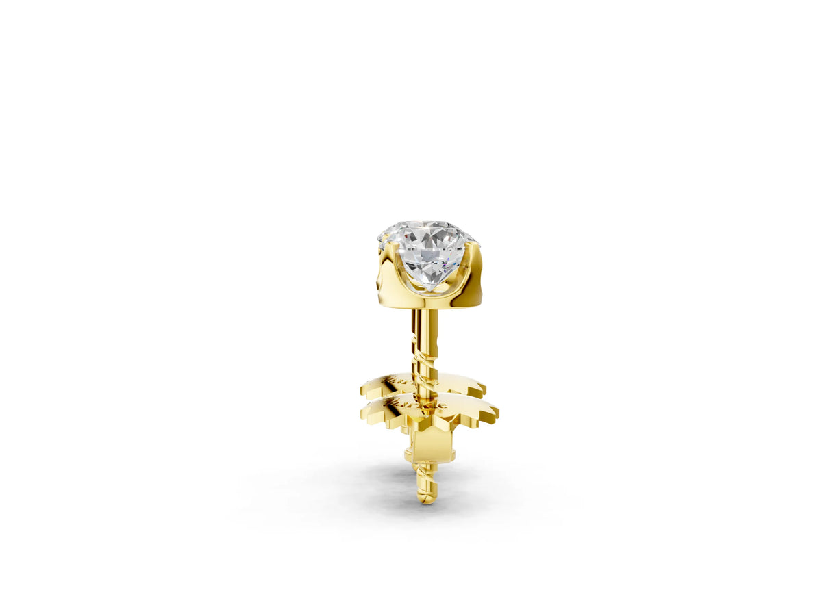 Yellow gold Round Solitaire Diamond Stud Earrings with Four-Prong Basket Setting_2