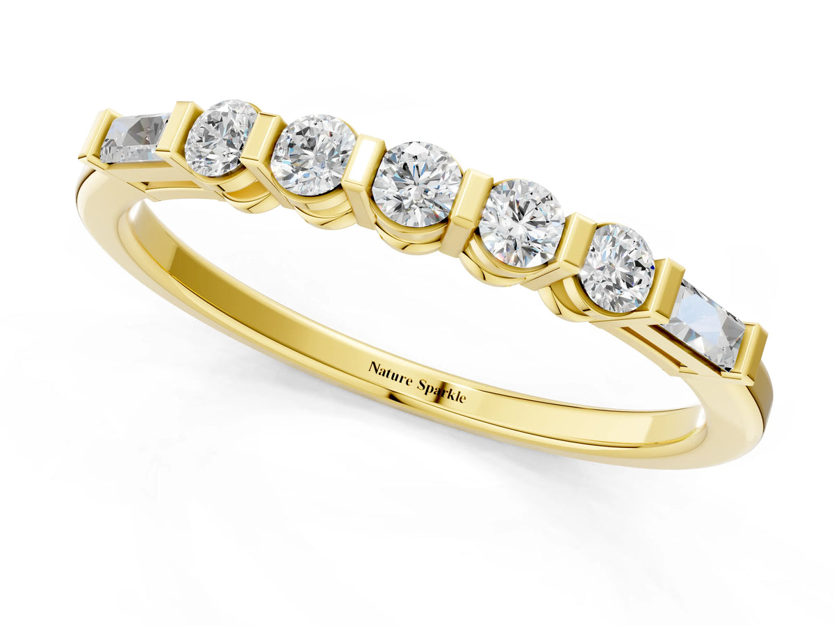 Yellow gold Round and Baguette Diamond Prong Set Half-Eternity Band_1