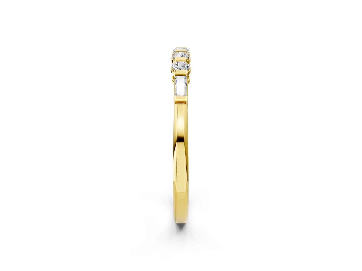 Yellow gold Round and Baguette Diamond Prong Set Half-Eternity Band_2