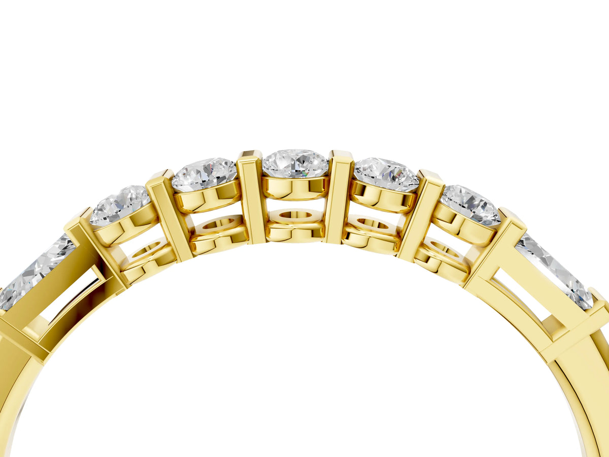 Yellow gold Round and Baguette Diamond Prong Set Half-Eternity Band_4