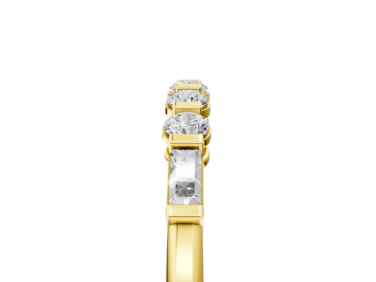 Yellow gold Round and Baguette Diamond Prong Set Half-Eternity Band_5