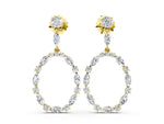 Yellow gold Round and Marquise Diamond Open Oval Drop Earrings