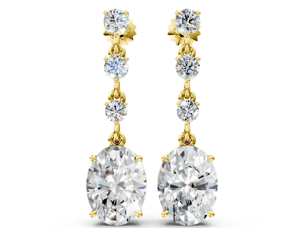 Yellow gold Round and Oval Diamond Drop Earrings