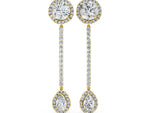Yellow gold Round and Pear Diamond Halo Drop Earrings
