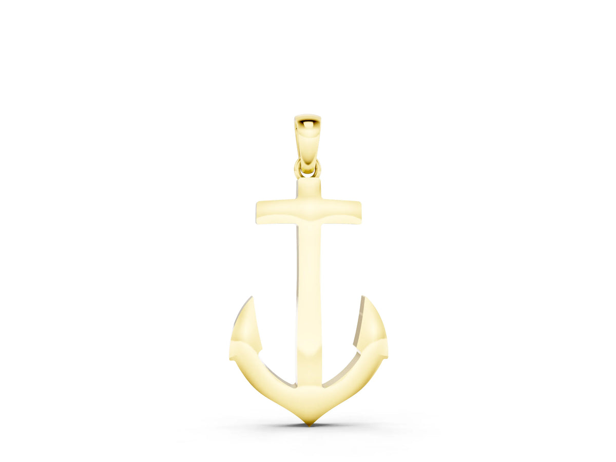 Yellow gold Silver Anchor Pendant with Round Diamond Bezel Setting