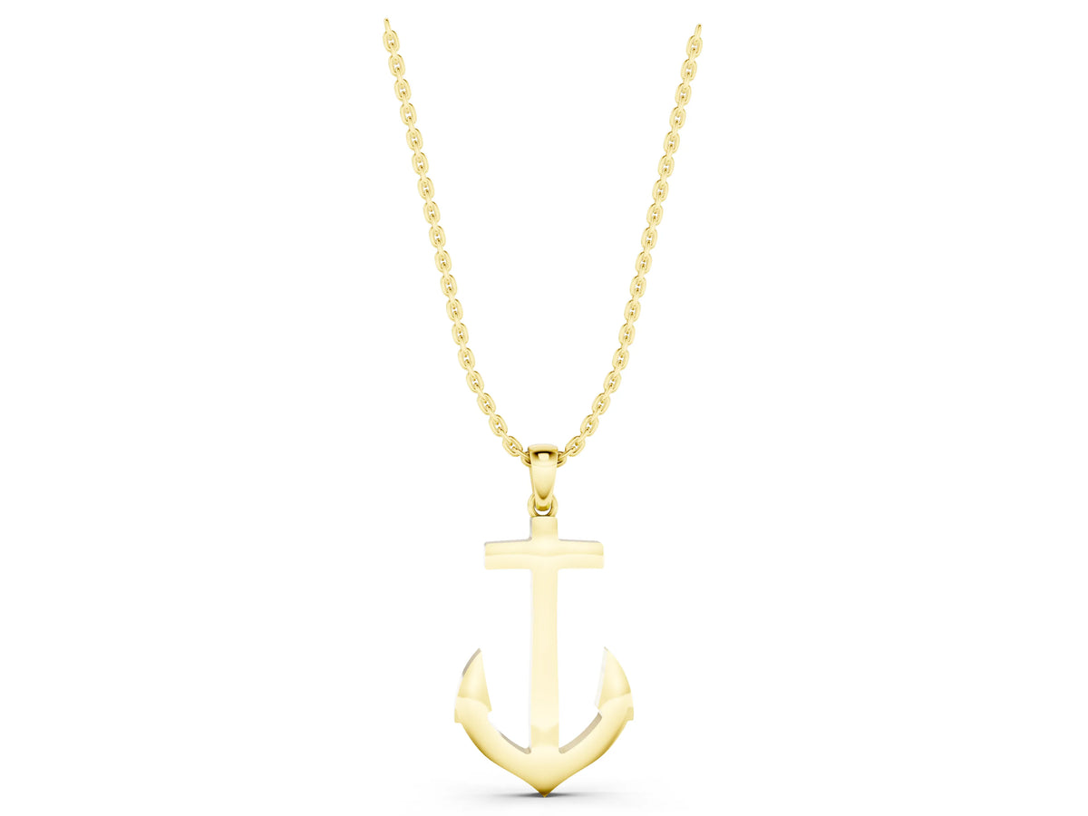Yellow gold Silver Anchor Pendant with Round Diamond Bezel Setting_1