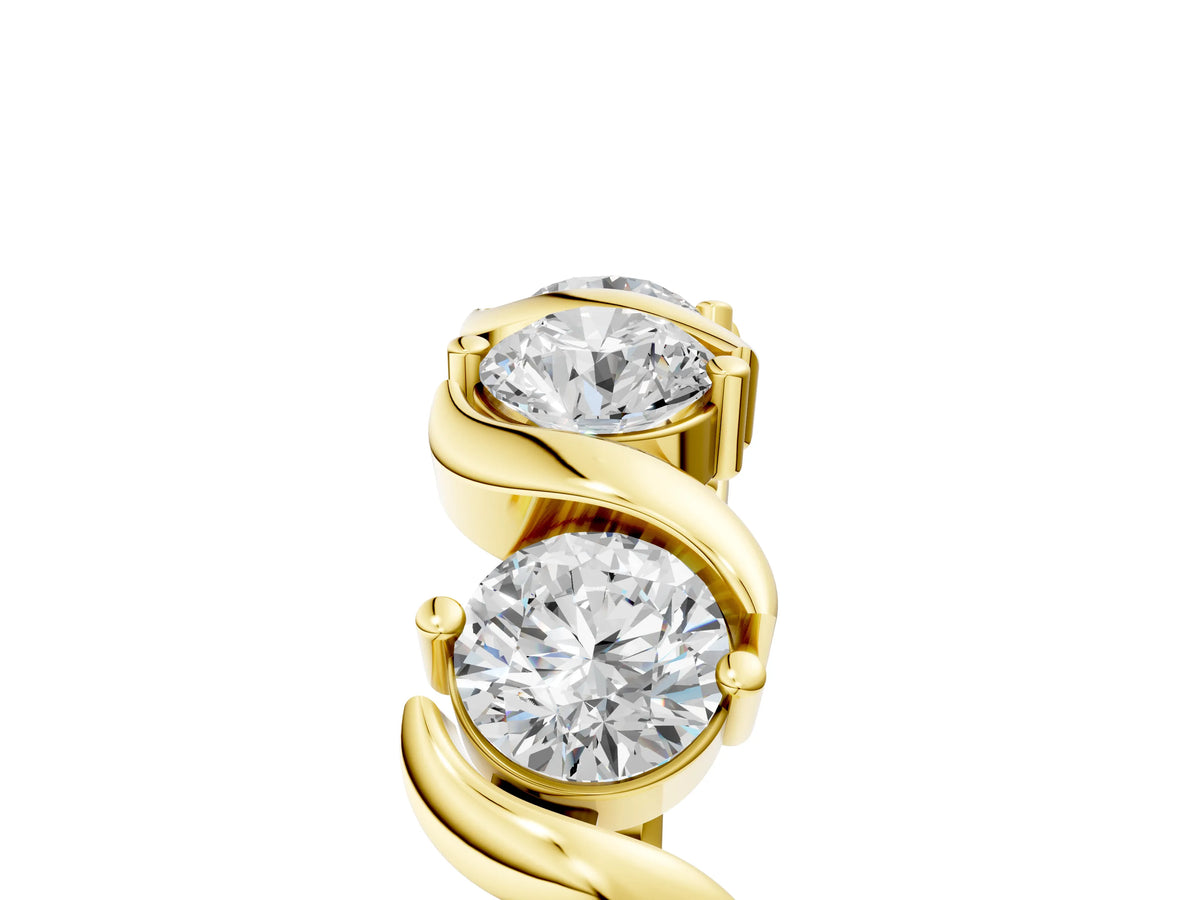 Yellow gold Six-Stone Round Diamond Wave Band with Shared Prong Setting_5