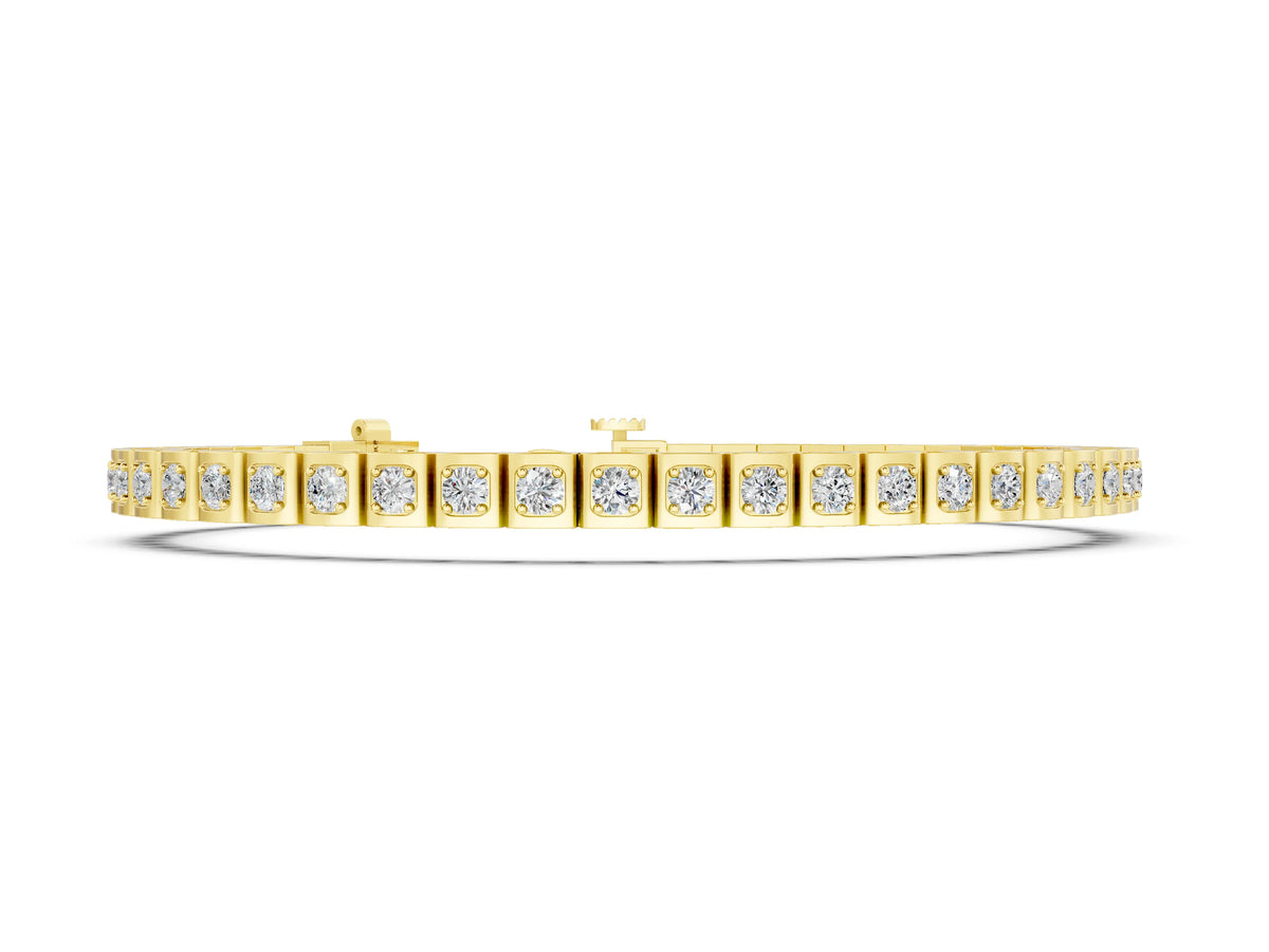 Yellow gold Square Channel Set Round Diamond Tennis Bracelet