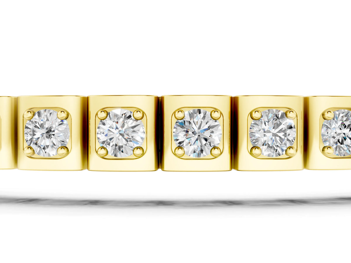 Yellow gold Square Channel Set Round Diamond Tennis Bracelet_1