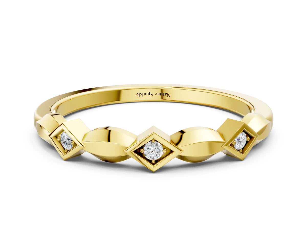 Yellow gold Square Diamond Twist Band with Bezel Setting