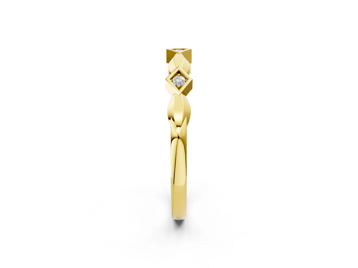 Yellow gold Square Diamond Twist Band with Bezel Setting_2