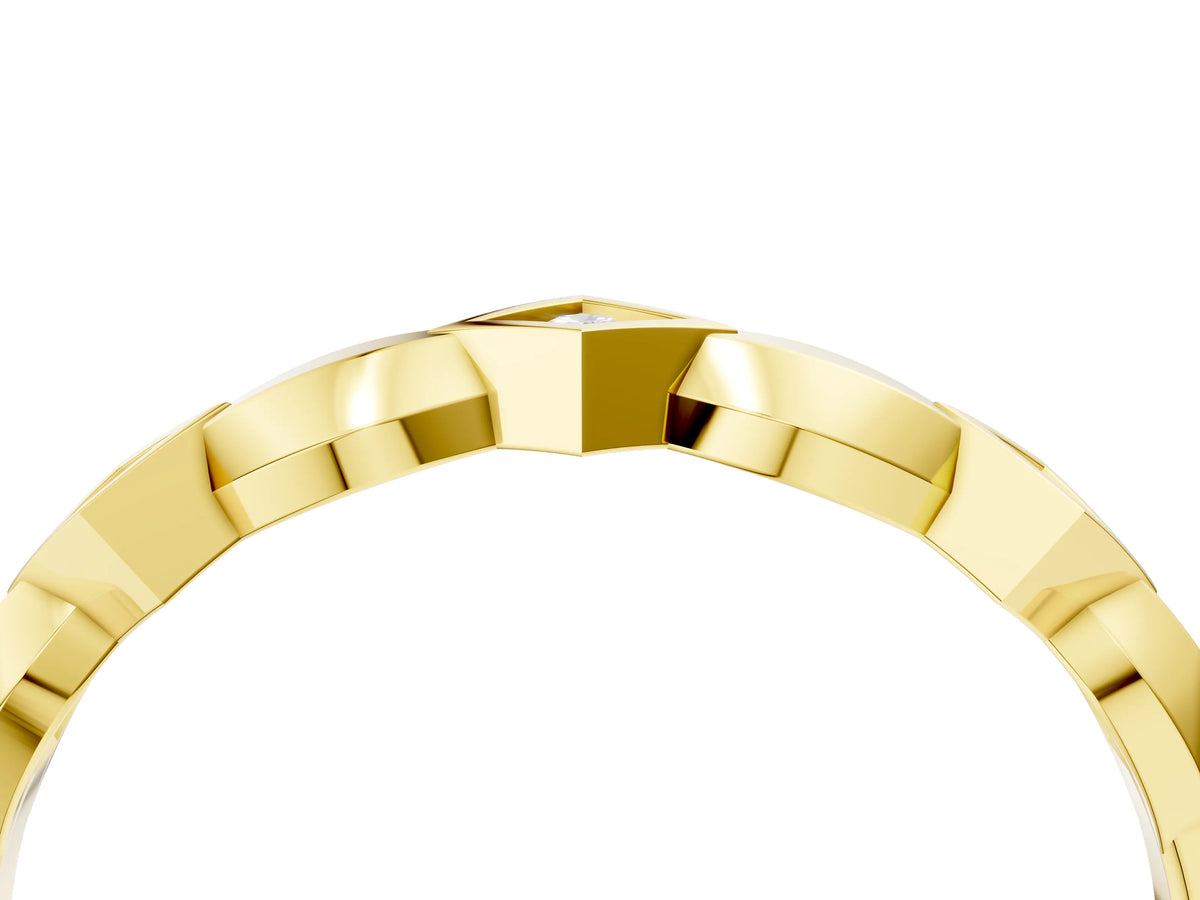 Yellow gold Square Diamond Twist Band with Bezel Setting_4