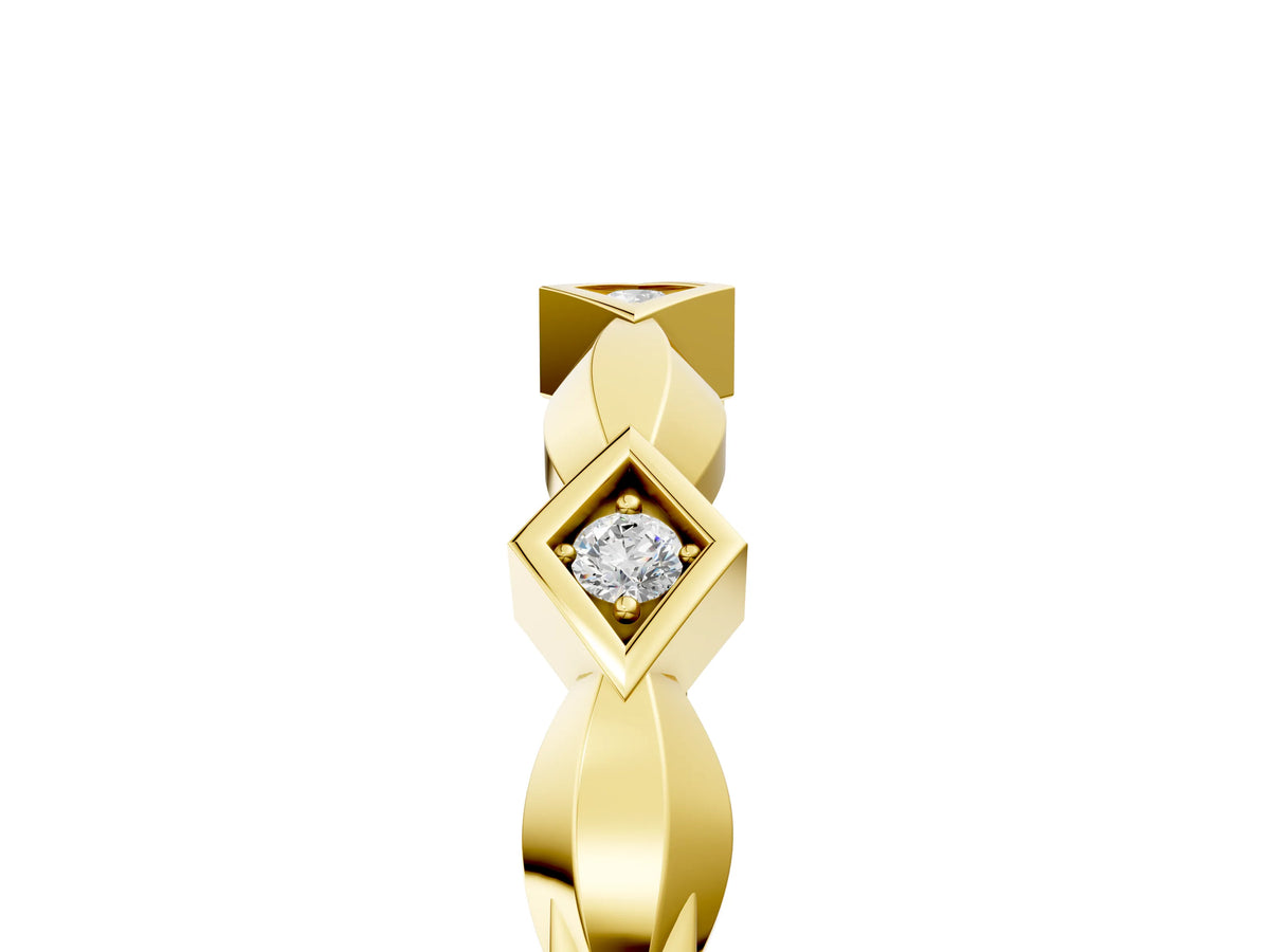 Yellow gold Square Diamond Twist Band with Bezel Setting_5
