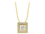 Yellow gold Square Halo Princess Cut Pendant with Bezel Setting_1