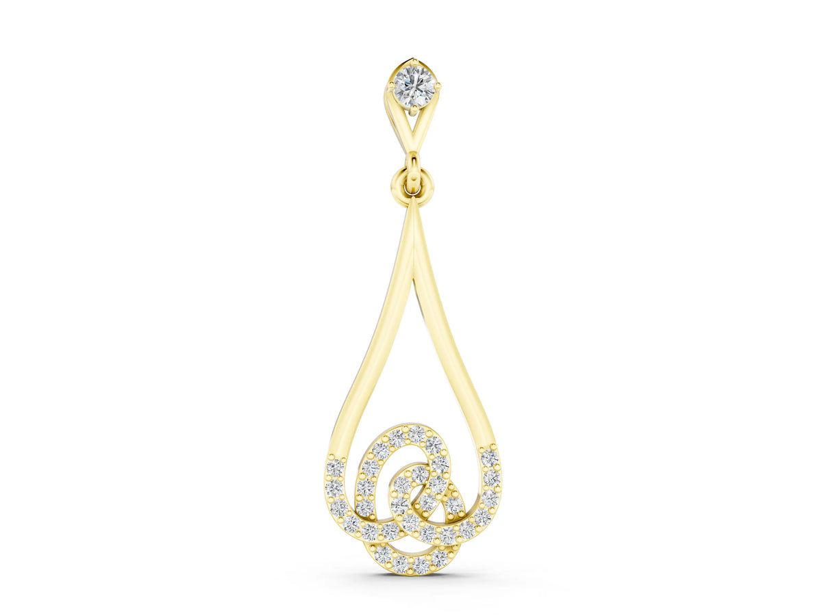 Yellow gold Teardrop Diamond Pavé Pendant with Round Brilliant Cut
