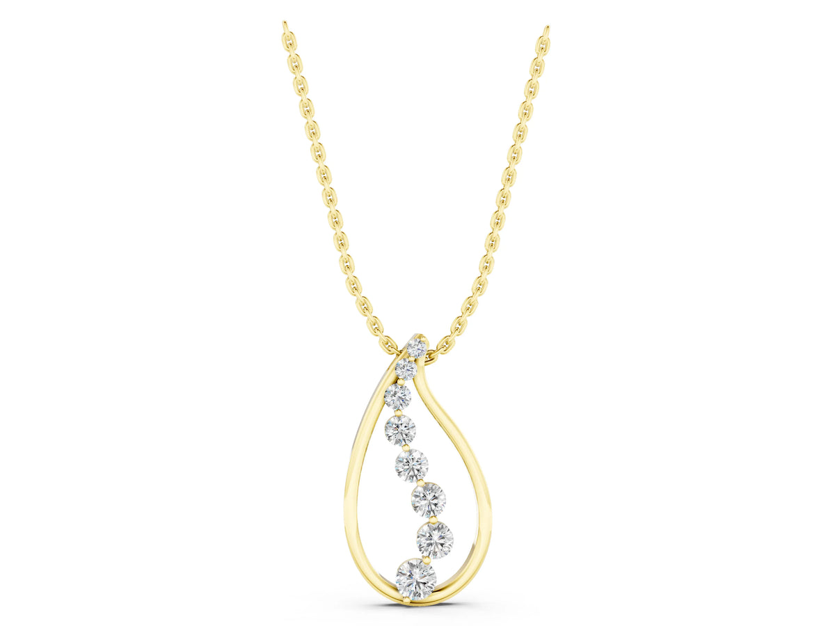 Yellow gold Teardrop Diamond Prong-Set Round Pendant_1