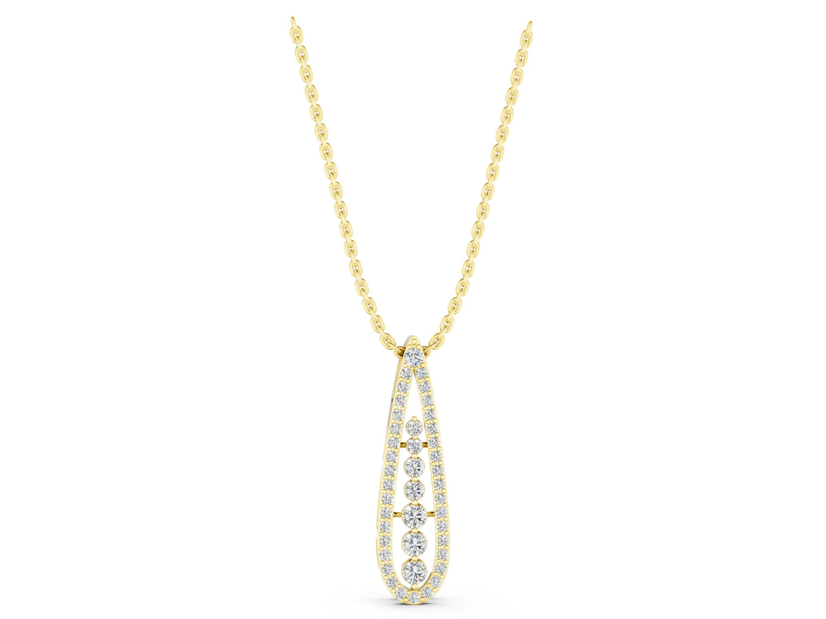 Yellow gold Teardrop Pavé Round Diamond Prong Pendant_1