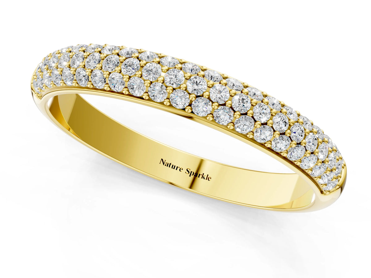 Yellow gold Three-Row Pave Round Diamond Eternity Band with Shared Prong Setting_1
