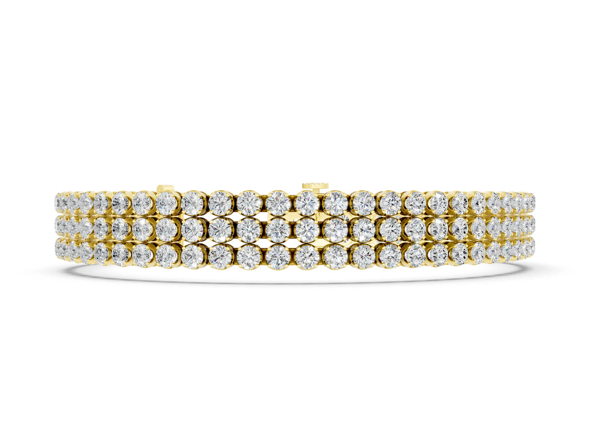 Yellow gold Three-Row Round Diamond Tennis Bracelet with Bezel Setting