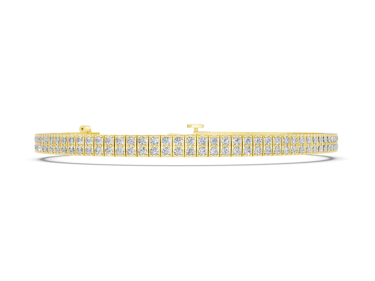 Yellow gold Three-Row Round Diamond Tennis Bracelet with Prong Setting