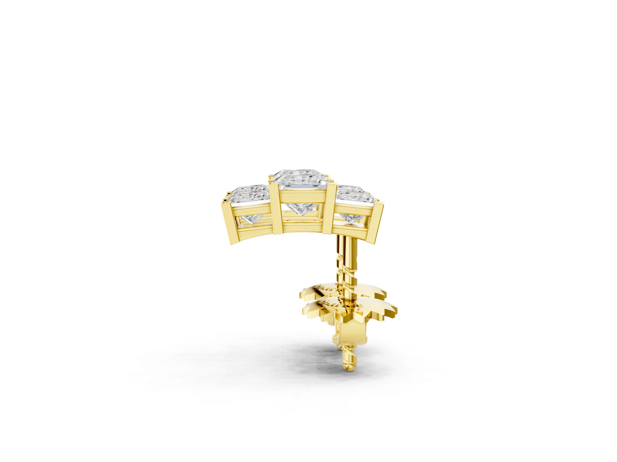 Yellow gold Three-Stone Princess Cut Channel Set Earrings with Bar Prong Setting_1