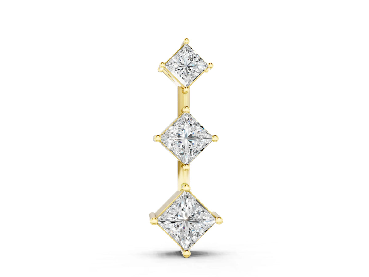 Yellow gold Three-Stone Princess Cut Diamond Pendant with Four-Prong Setting