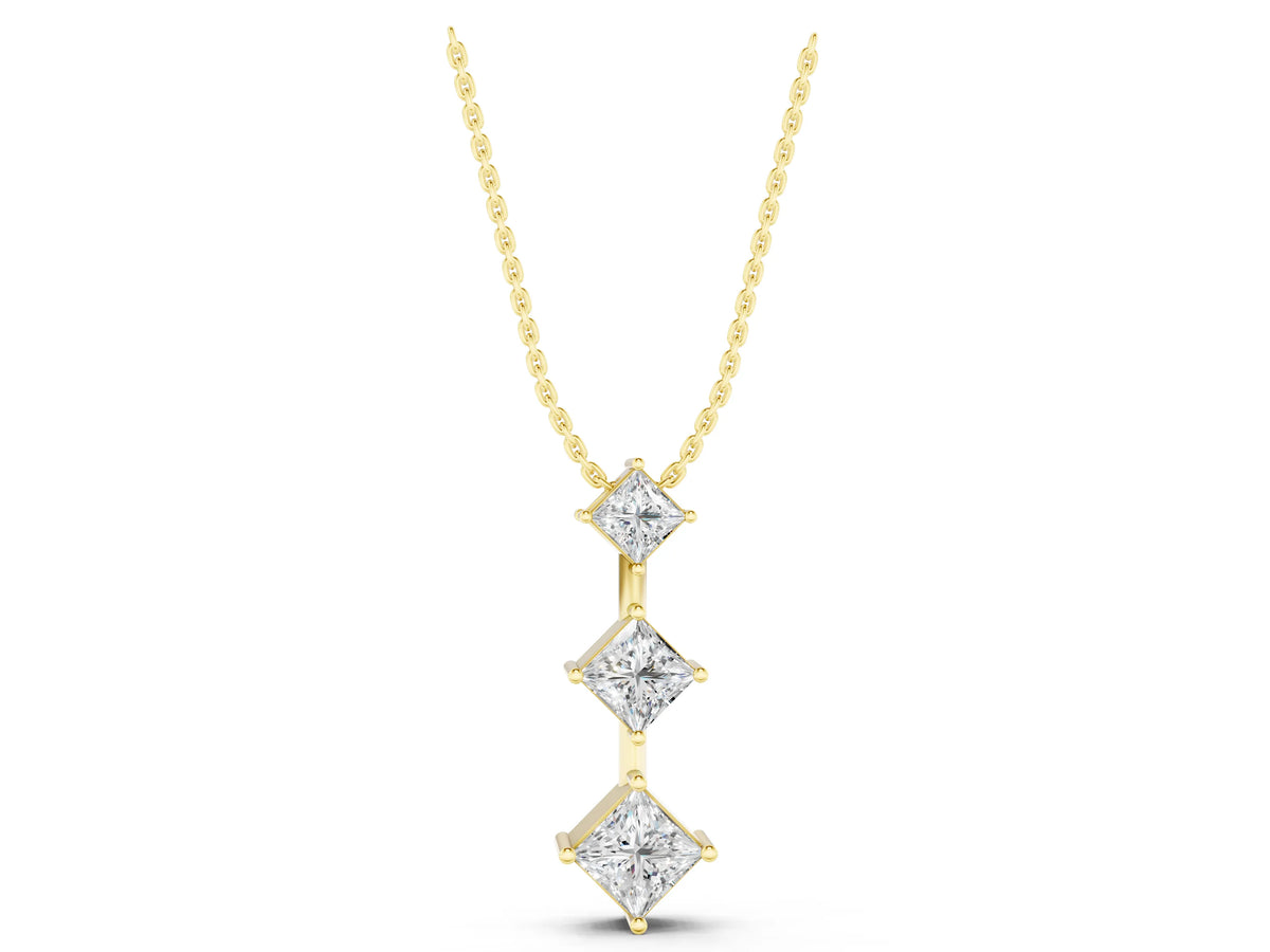 Yellow gold Three-Stone Princess Cut Diamond Pendant with Four-Prong Setting_1