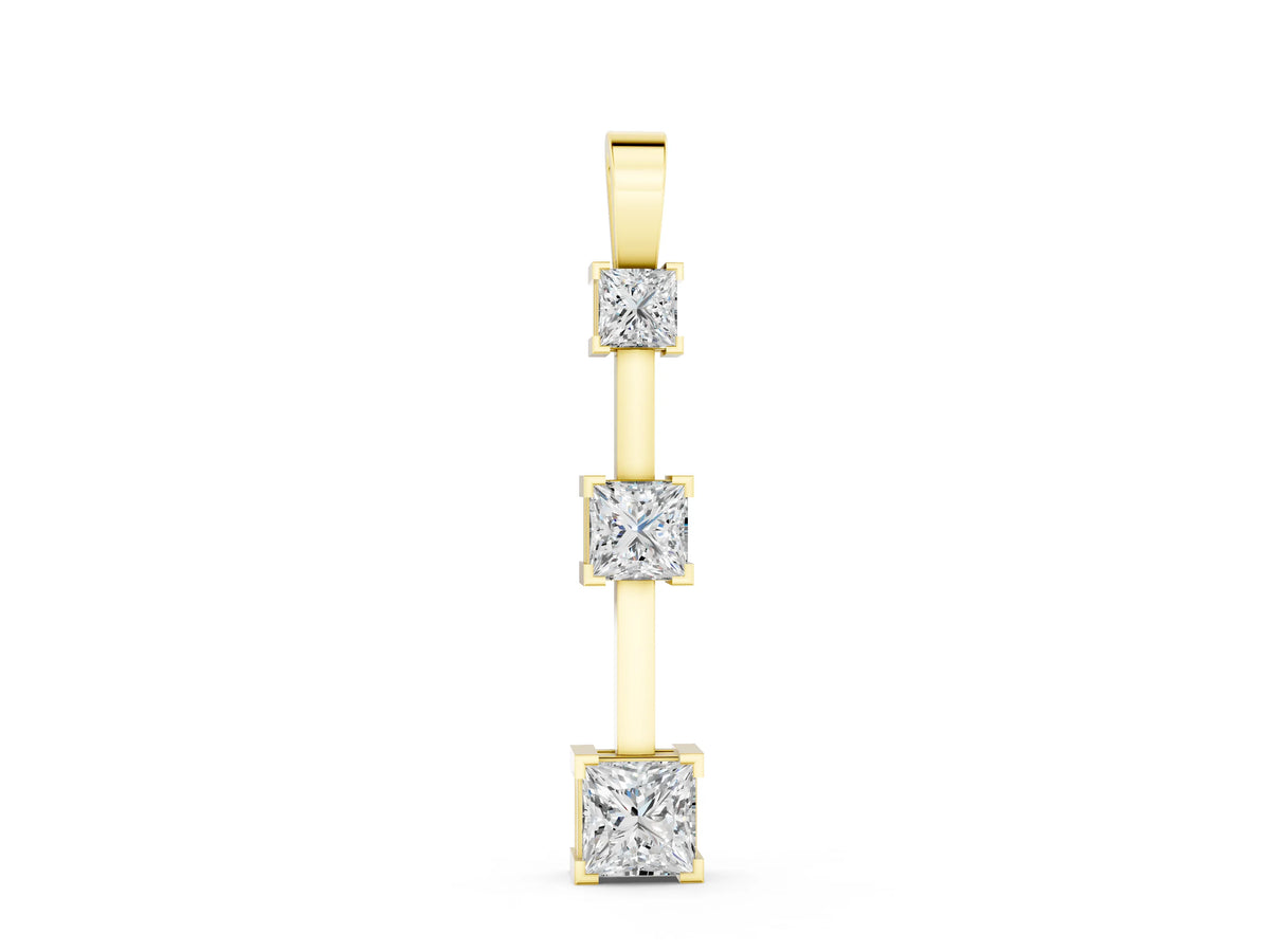Yellow gold Three-Stone Princess Cut Prong Set Pendant