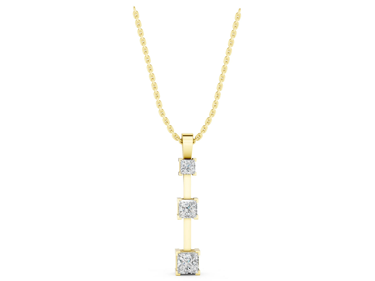 Yellow gold Three-Stone Princess Cut Prong Set Pendant_1