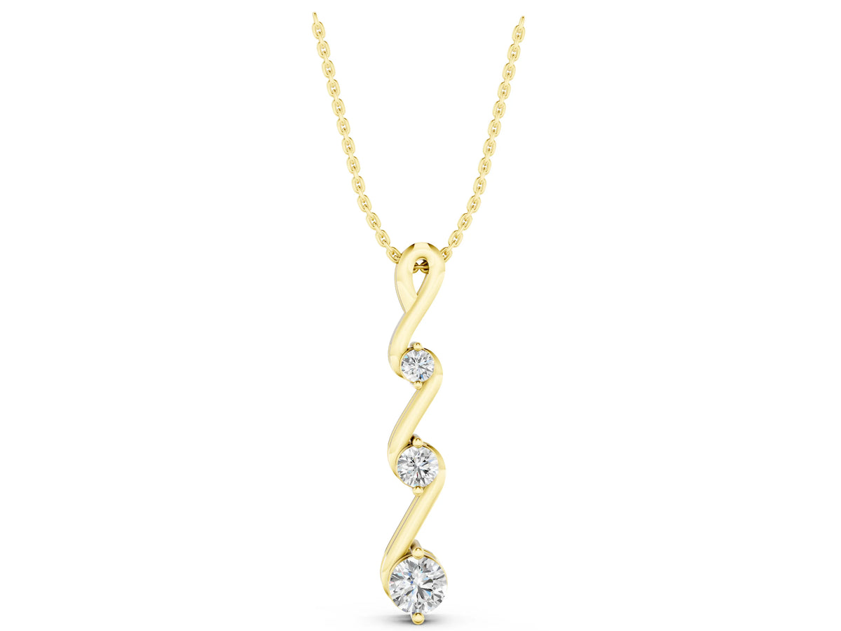 Yellow gold Three-Stone Round Brilliant Prong Set Pendant_1