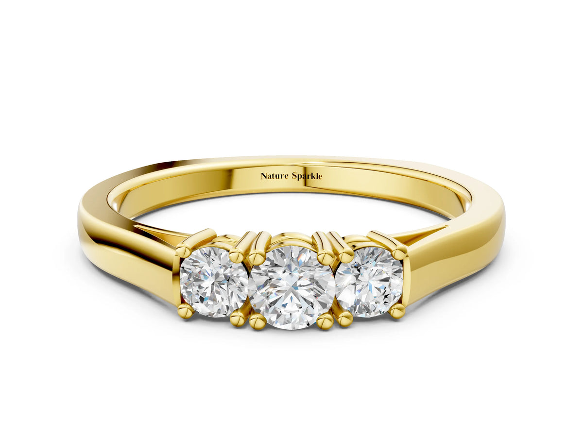 Yellow gold Three-Stone Round Cut Diamond Channel Set Band with Prong Setting