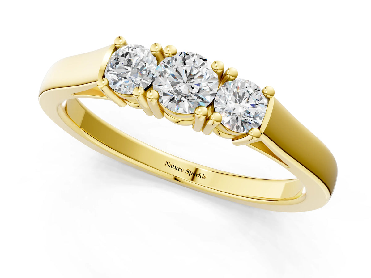 Yellow gold Three-Stone Round Cut Diamond Channel Set Band with Prong Setting_1
