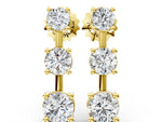 Yellow gold Three-Stone Round Cut Drop Earrings with Prong Setting
