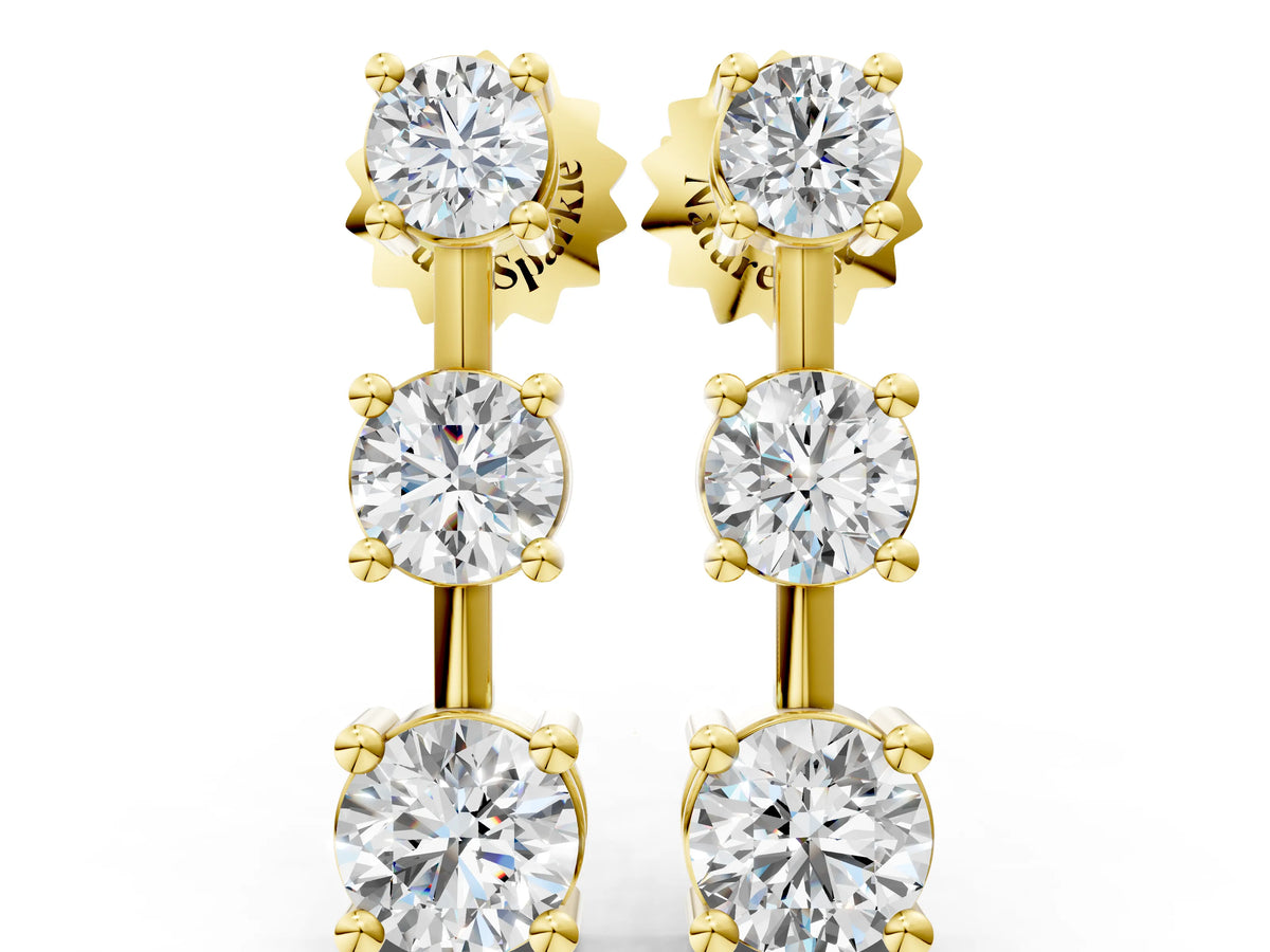 Yellow gold Three-Stone Round Cut Drop Earrings with Prong Setting