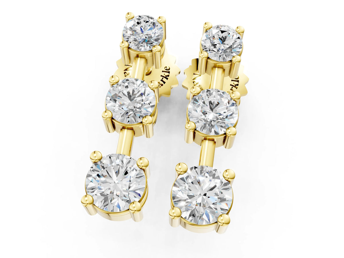 Yellow gold Three-Stone Round Cut Drop Earrings with Prong Setting_1