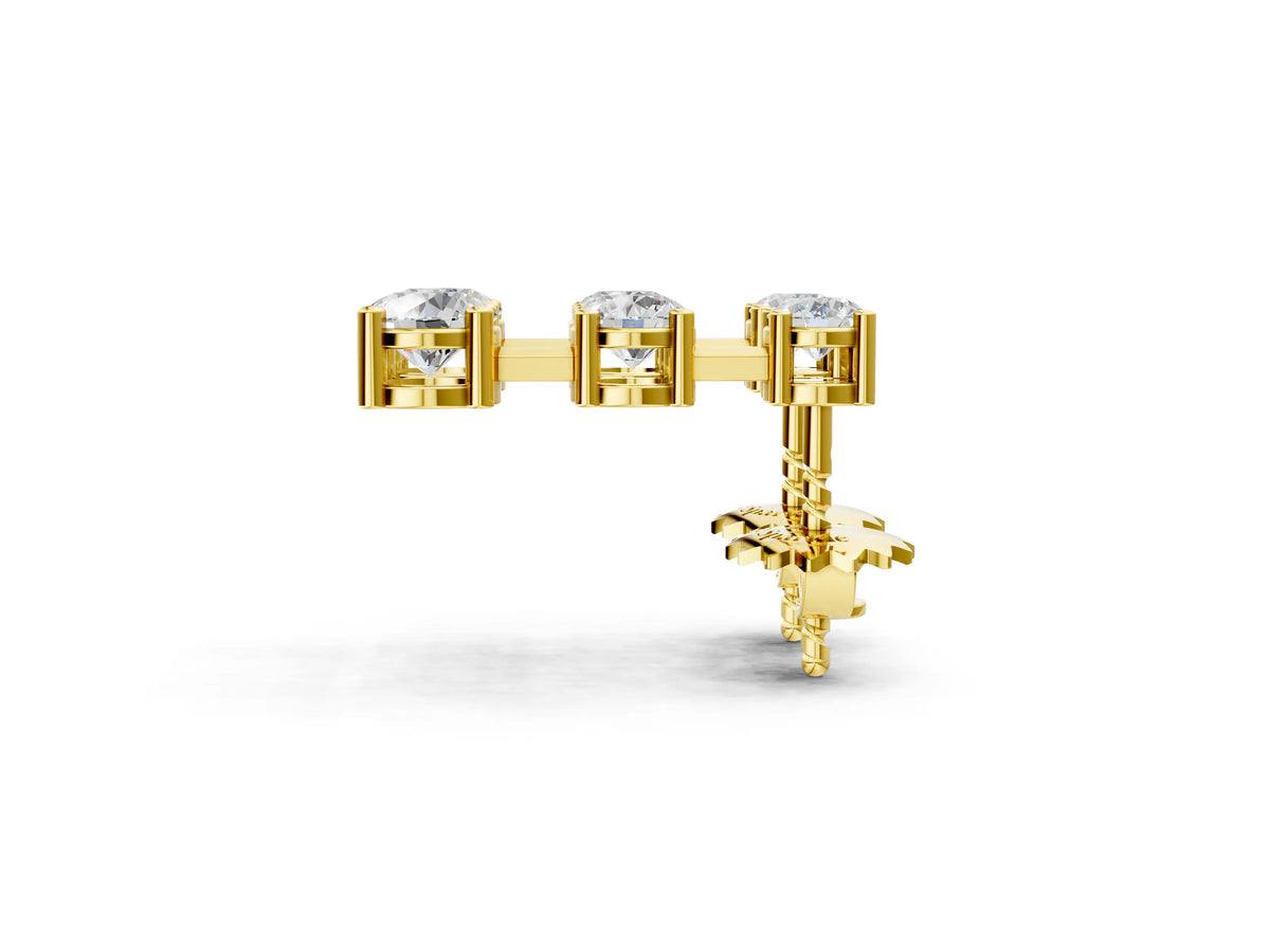 Yellow gold Three-Stone Round Cut Drop Earrings with Prong Setting_2