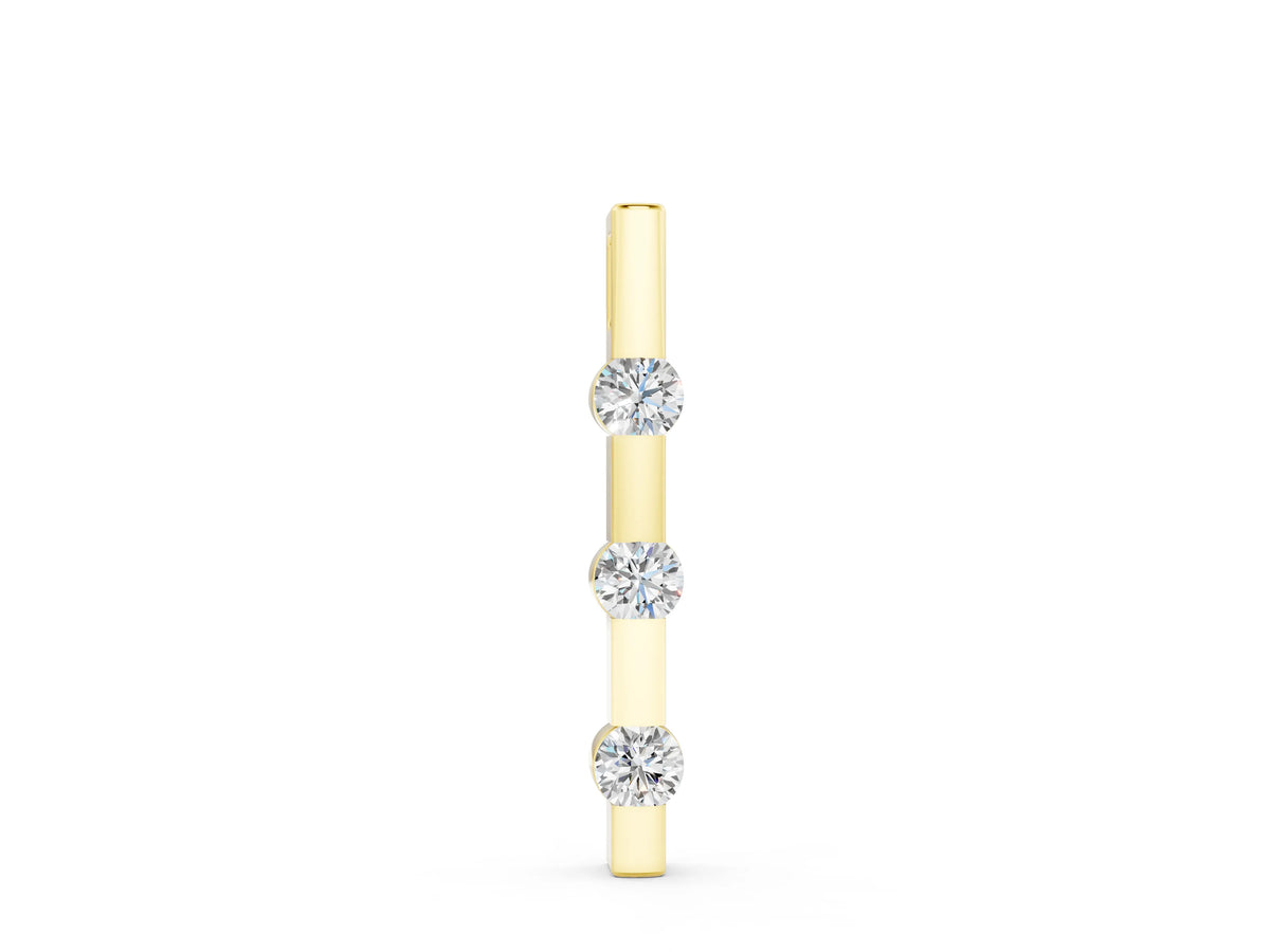Yellow gold Three-Stone Round Diamond Bar Pendant with Channel Setting
