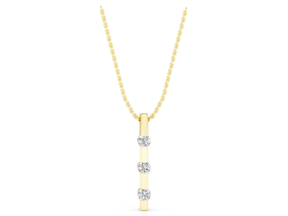 Yellow gold Three-Stone Round Diamond Bar Pendant with Channel Setting_1